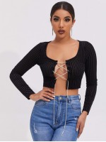 Lace Up Velvet Crop Top