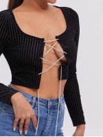 Lace Up Velvet Crop Top