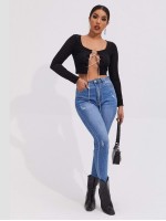 Lace Up Velvet Crop Top