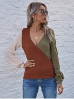 Color-block Surplice Front Waffle Tee