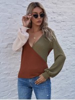 Color-block Surplice Front Waffle Tee