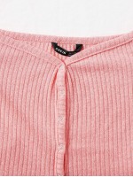 Off Shoulder Buttoned Front Rib-knit Top