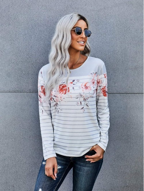 Striped Floral Long Sleeve Tee