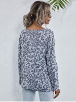 Leopard Print Boat Neck Long Sleeve Tee