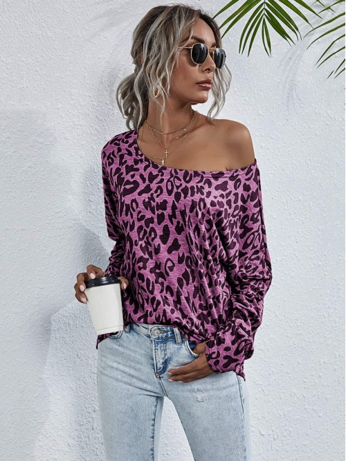 All Over Print Boat Neck Batwing Sleeve Tee