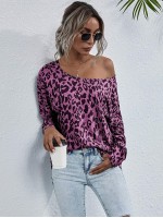 All Over Print Boat Neck Batwing Sleeve Tee