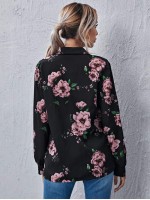 Floral Print Button Front Blouse