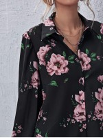 Floral Print Button Front Blouse