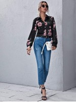 Floral Print Button Front Blouse