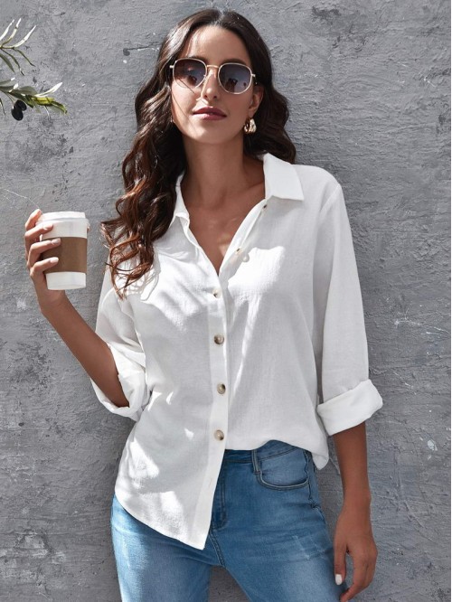 Button Up Solid Blouse