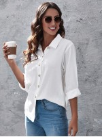 Button Up Solid Blouse