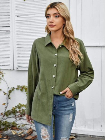 Button Up Solid Blouse