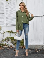 Button Up Solid Blouse