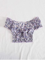 Tie Front Shirred Waist Ditsy Floral Top