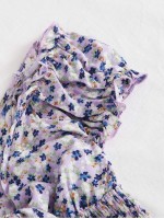 Tie Front Shirred Waist Ditsy Floral Top