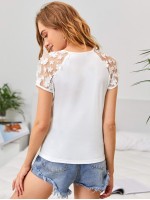 3D Appliques Detail Sheer Raglan Sleeve Top