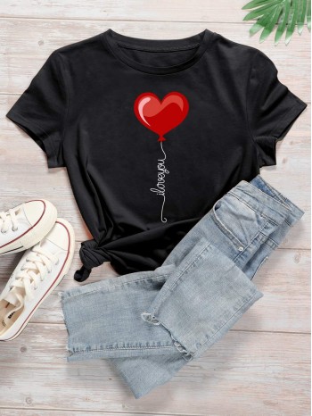 Slogan And Heart Print Tee