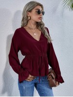 Flounce Sleeve Knotted Peplum Top