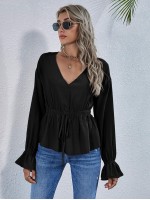 Flounce Sleeve Knotted Peplum Top