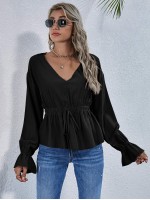 Flounce Sleeve Knotted Peplum Top