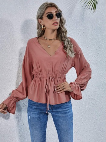 Flounce Sleeve Knotted Peplum Top