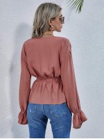 Flounce Sleeve Knotted Peplum Top