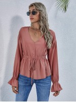 Flounce Sleeve Knotted Peplum Top