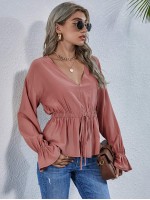 Flounce Sleeve Knotted Peplum Top