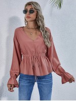 Flounce Sleeve Knotted Peplum Top