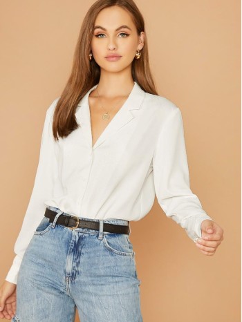 Solid Notched Collar Shirt