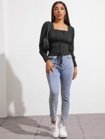 Ruched Bust Eyelet Lace Up Knot Top