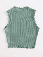 Ribbed Lettuce-Edge Tank Top