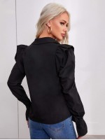 Button Front Gigot Sleeve Blouse