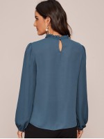 Frilled Neckline Blouson Sleeve Top