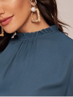 Frilled Neckline Blouson Sleeve Top