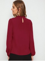 Frilled Neck Blouson Sleeve Top