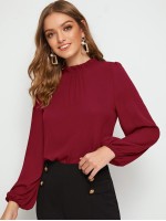 Frilled Neck Blouson Sleeve Top