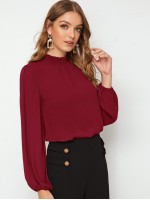 Frilled Neck Blouson Sleeve Top