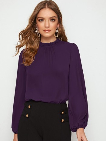 Frill Neck Blouson Sleeve Top