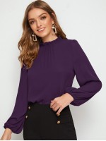 Frill Neck Blouson Sleeve Top