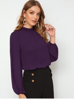 Frill Neck Blouson Sleeve Top