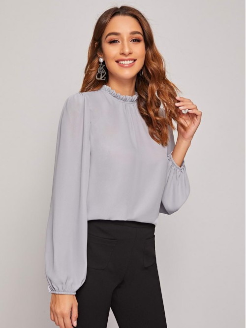 Frilled Neck Bishop Sleeve Blouse