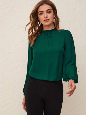 Frilled Neck Keyhole Back Top