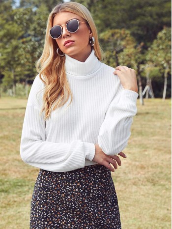 Funnel Neck Rib-knit Top