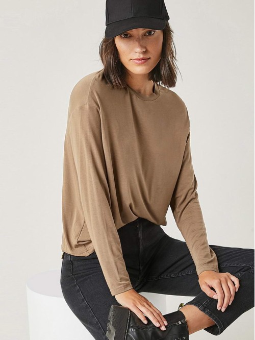 Drop Shoulder Round Neck Solid Tee