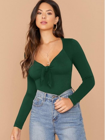 Solid Sweetheart Neck Knot Front Top