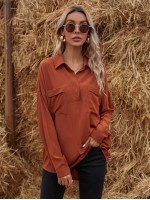 Dual Pocket Curved Hem Utility Blouse