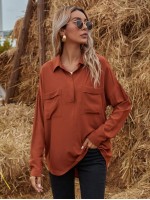 Dual Pocket Curved Hem Utility Blouse