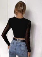 Tie Front Mesh Sleeve Top