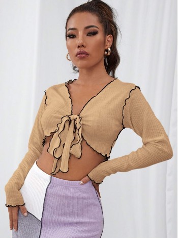 Lettuce Trimed Knot Front Crop Top